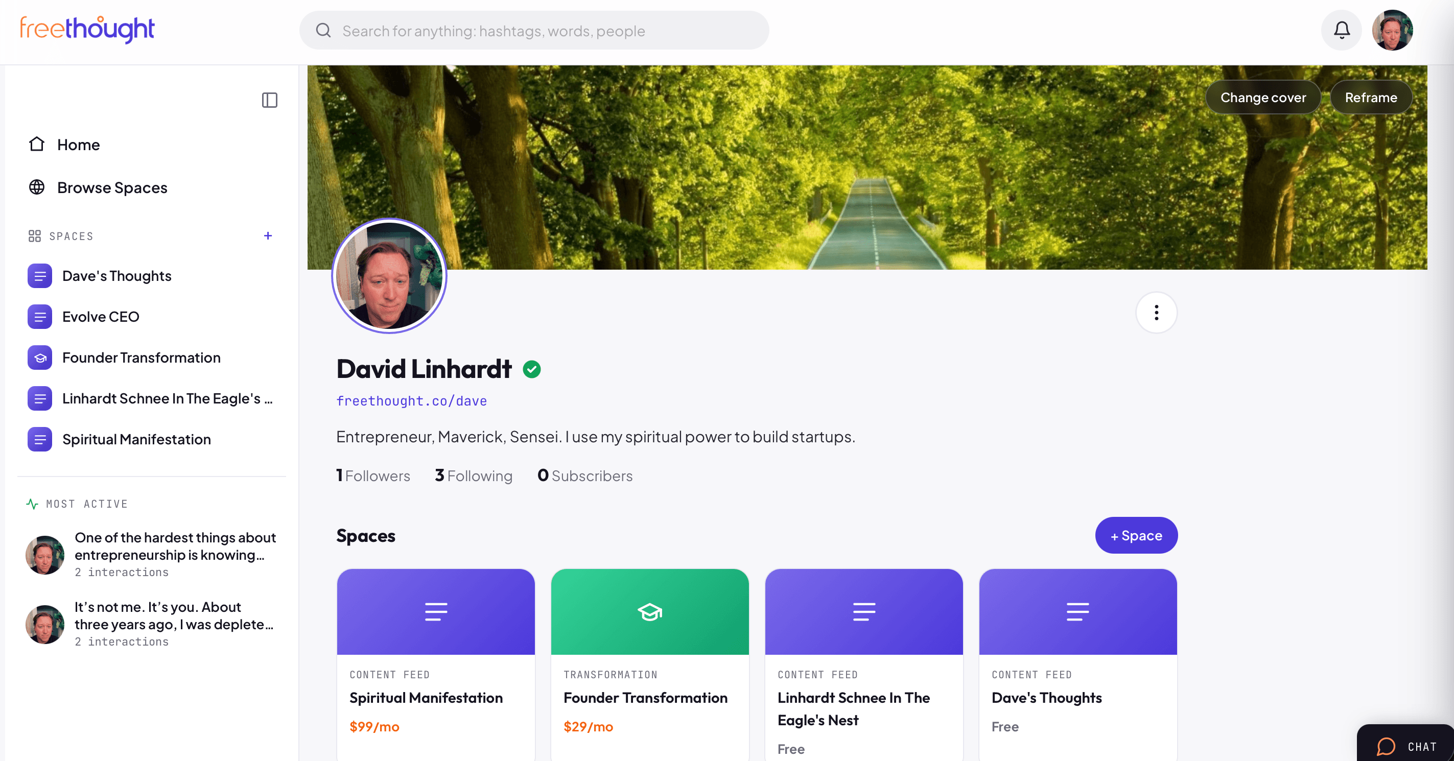 Freethought — Creator page & Spaces