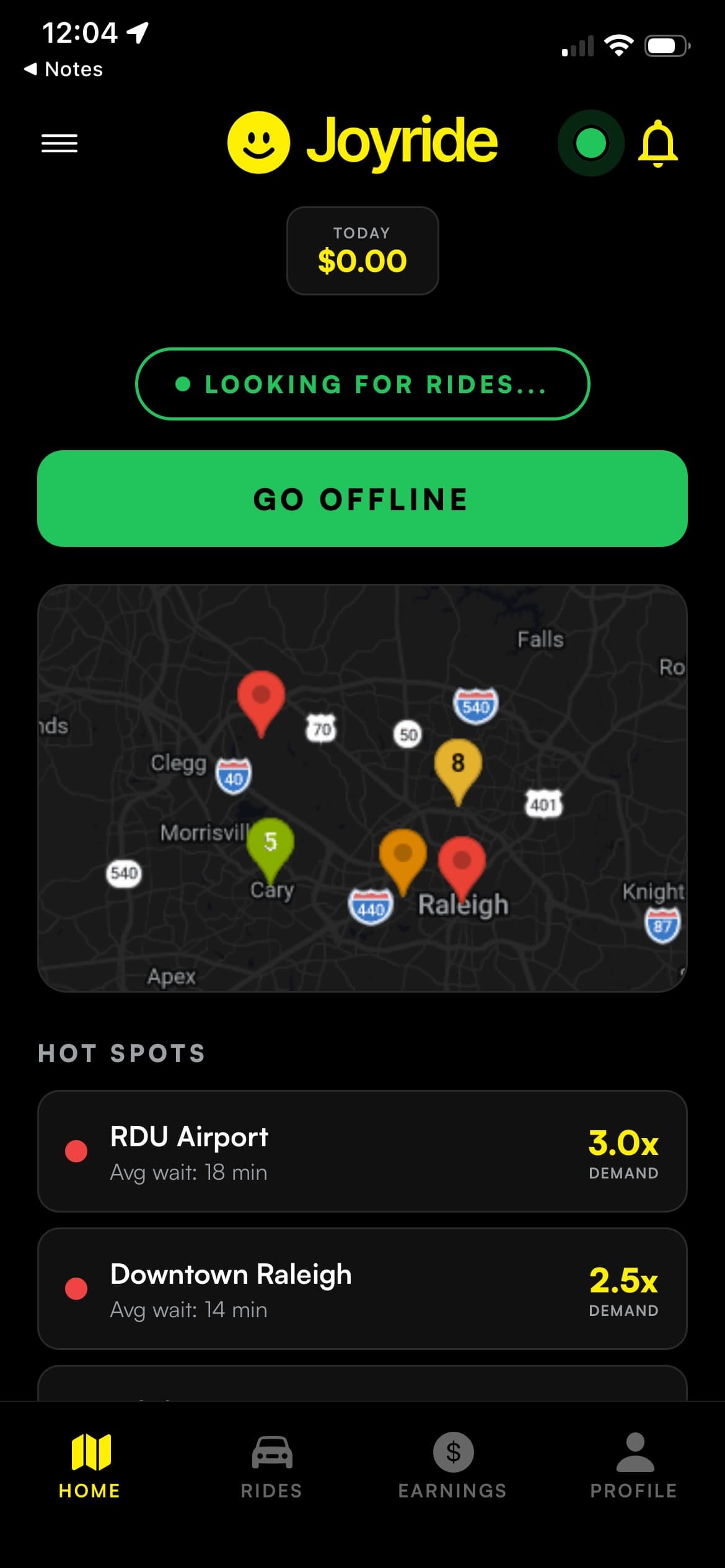 Joyride — Driver home & hot spots